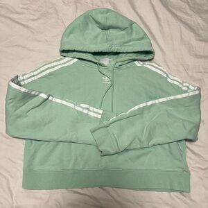Adidas Mint Green Cropped Hoodie with White Stripes